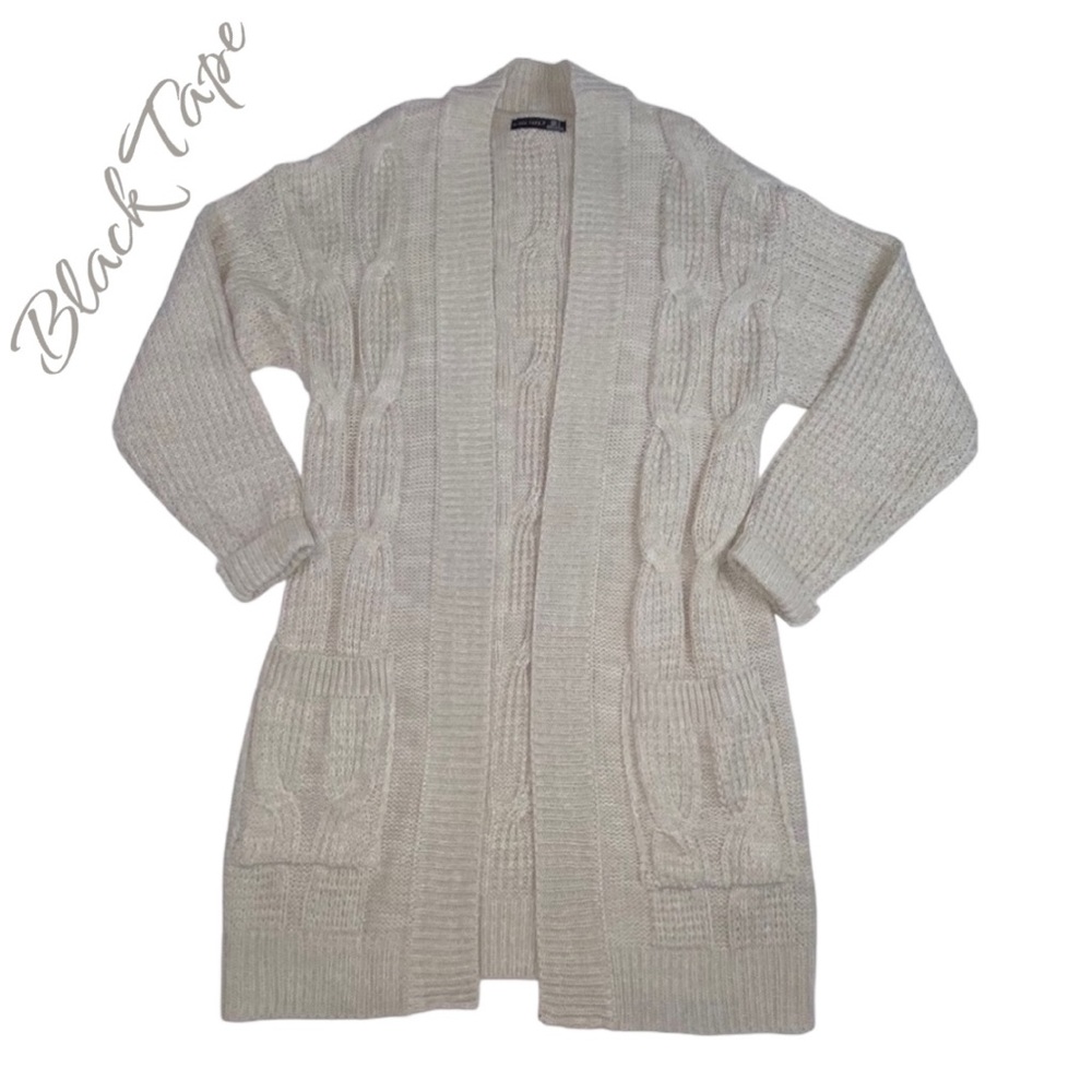Black Tape Cable-Knit Open-Front Oversized Cardigan - Women’s Small - Picture 7 of 10